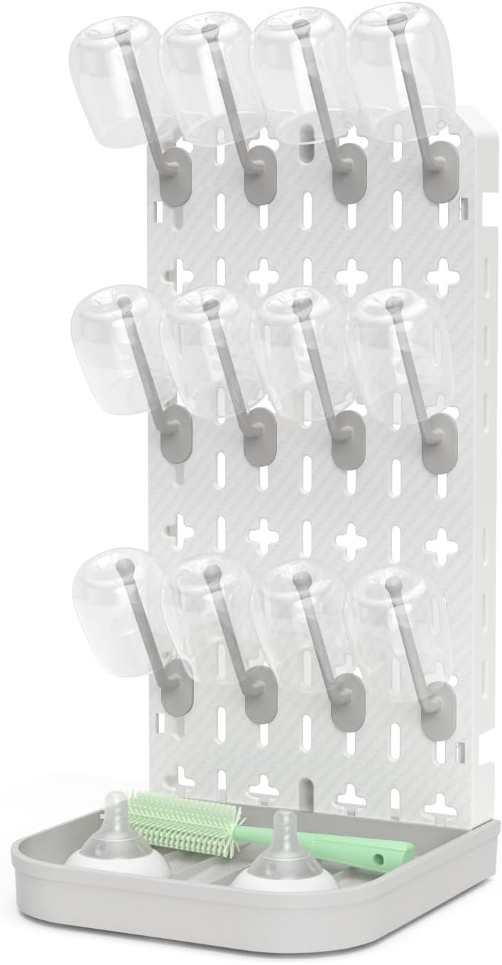CLESOO Baby Bottle Drying Rack Bottle Dryer Rack for 12 Bottle Drying Rack Space Saving Kitchen Countertop Vertical Cup Drainer Rack Detachable Baby Bottle Holder Storage Organizer Pump Part Dryer Rack Grey - Image 1